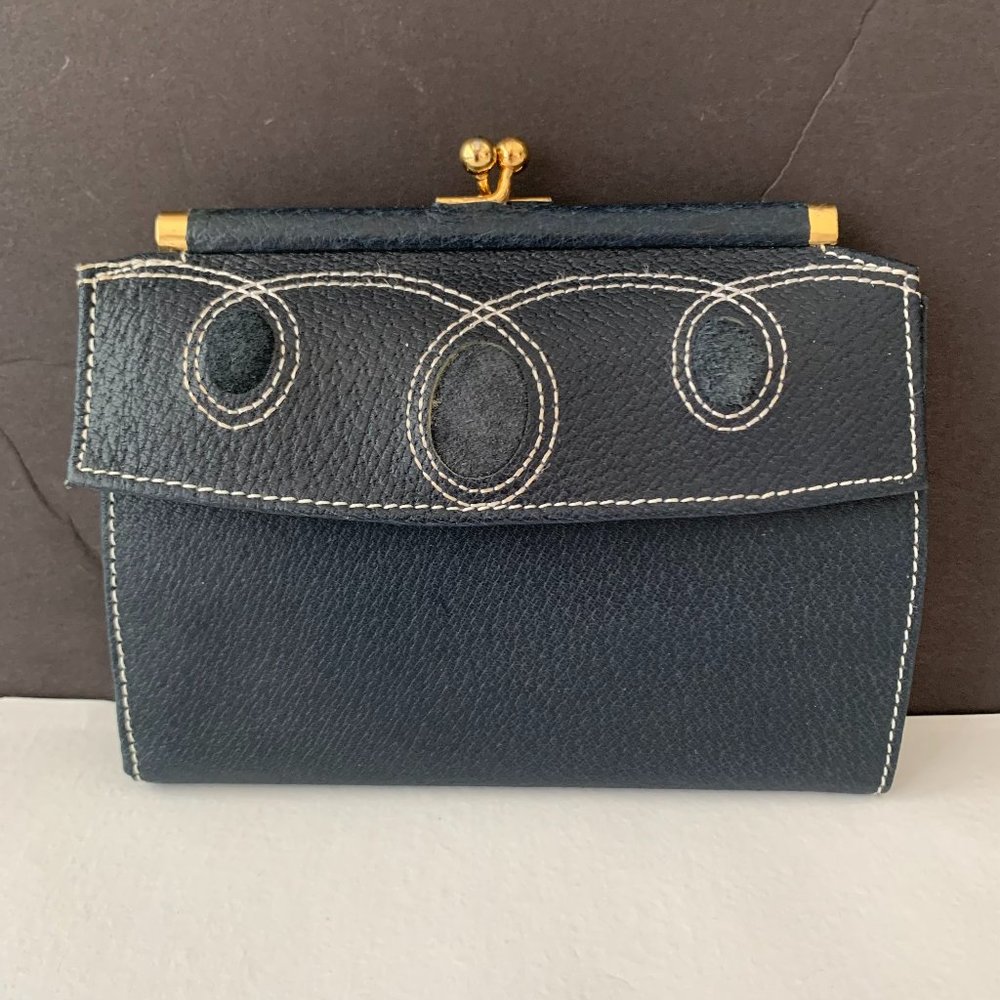 Vintage St. Thomas Navy Blue LEATHER PIG SKIN Wallet NEW TAG IS STILL ATTACHED